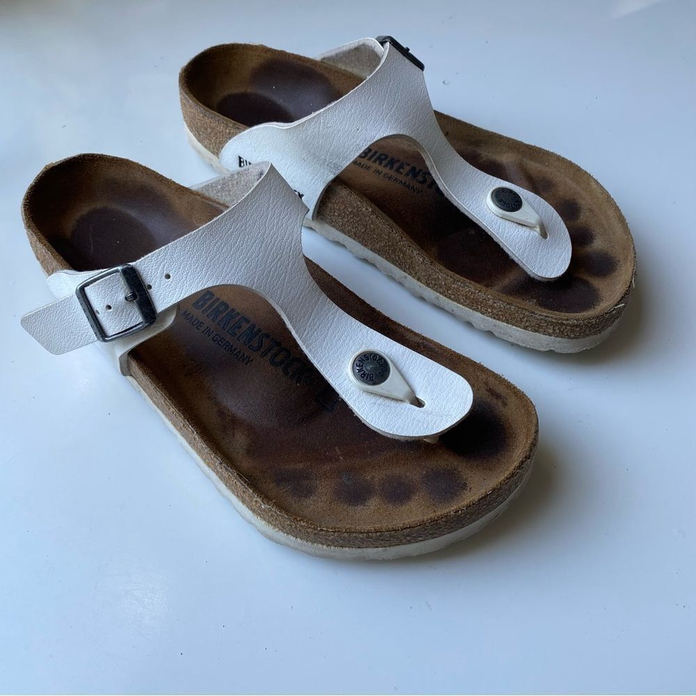 Birkenstock Gizeh Sandals 36 White Leather Slip On Cork Regular Minimalist Sz 5